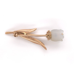18k Gold Carved Genuine Natural Chalcedony Tulip Flower Pin w/ Diamond (... - £684.52 GBP