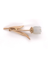 18k Gold Carved Genuine Natural Chalcedony Tulip Flower Pin w/ Diamond (... - £684.52 GBP