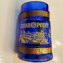 Cedar Point Siesta Ware Mug VTG Cobalt Blue Glass Wood Handle CP Railroad Train - £15.82 GBP