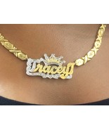 14k Gold Overlay Double Name Necklace xoxo chain 3D Personalized /crown2 - £54.98 GBP