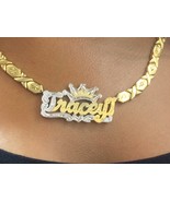 14k Gold Overlay Double Name Necklace xoxo chain 3D Personalized /crown2 - £55.03 GBP