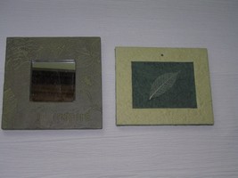 Estate Lot of 2 Leaf Imprinted Green Resin Small Square Mirror w INSPIRE &amp; Paper - £9.89 GBP