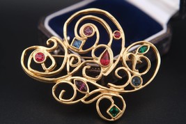Vintage Jean-Louis Scherrer Brooch – Gold-Tone with Multicolor Gemstones - $1,201.72 MXN