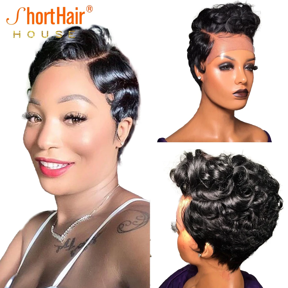Pixie cut lace frontal human hair wigs short curly wigs for balck women with baby hair thumb200