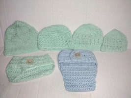Handmade Baby Crochet Knit Hat Cap Diaper Cover Lot Vintage - £10.45 GBP
