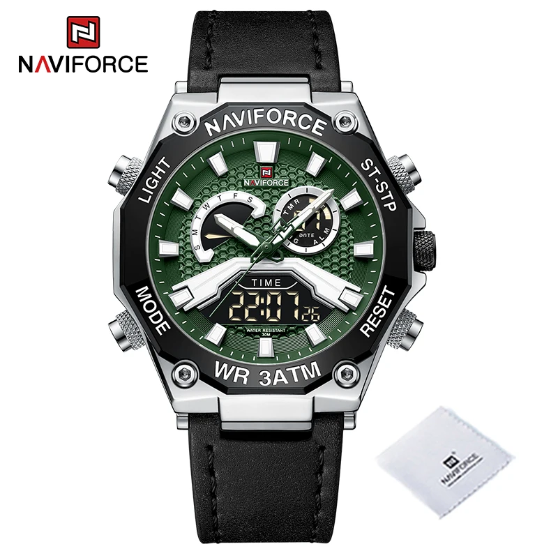 NAVIFORCE   NF9220  for Man Leather Strap  Men&#39;s Wristwatch with Creative Dual D - £48.83 GBP