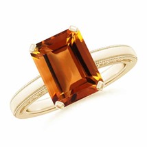 ANGARA Emerald Cut Citrine Solitaire Ring with Milgrain for Women in 14K Gold - £991.13 GBP