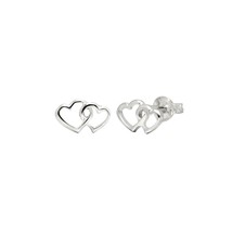 925 Sterling Silver Two Hearts Stud Earring - £11.15 GBP