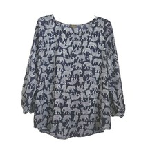 Mix by 41 Hawthorn Blue Elephant Print Tab Sleeve Blouse Woman&#39;s Top Size Large - £23.55 GBP