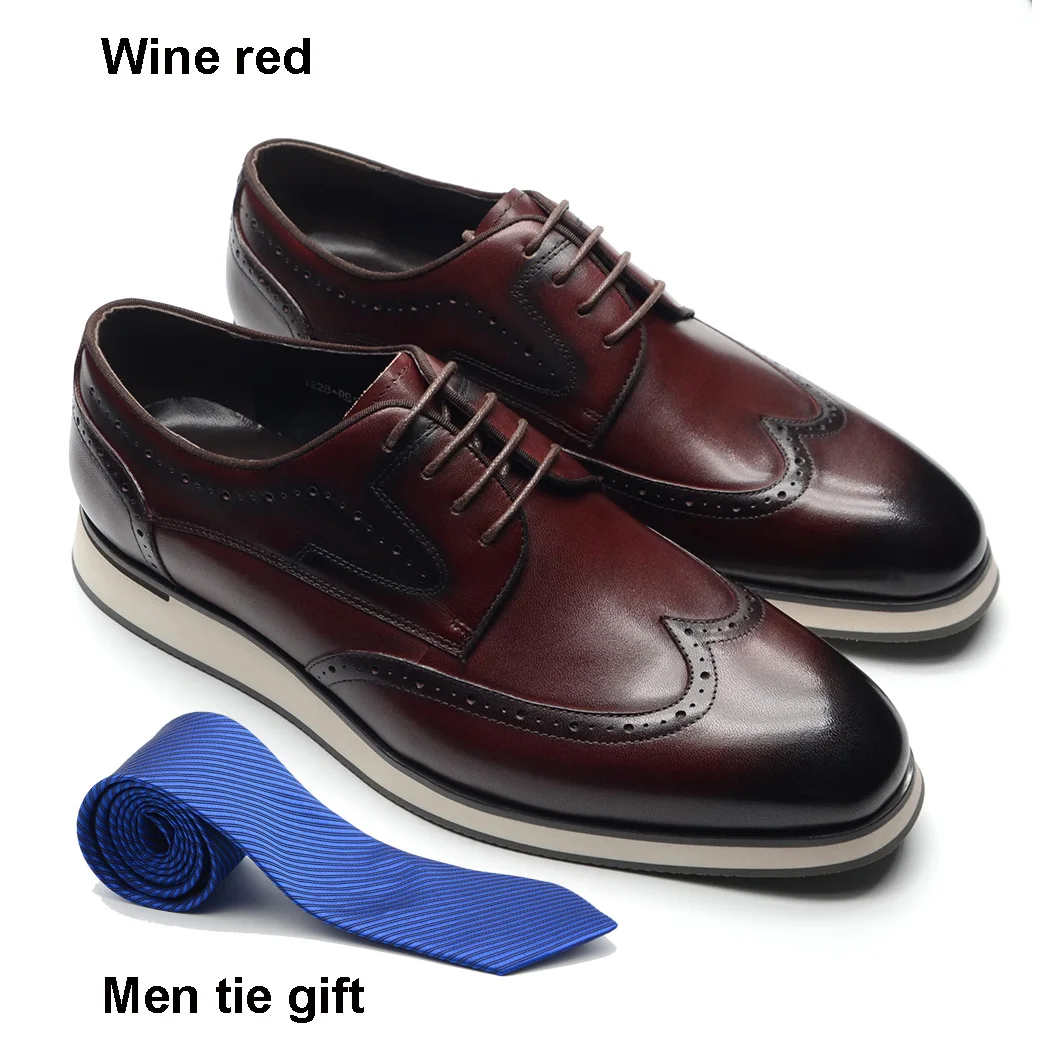 Classic Brand Design Mens Semi-Brogue Derby Shoes Real Cow Leather Handm... - $135.69