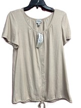 Como Vintage Women&#39;s Flutter Sleeve Full Button Tie Front, Beige - $16.99