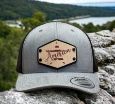 Liberty America Strips Star Wood Leather Patch Trucker Hat Patriotic Hea... - $27.99