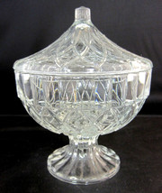 Covered Candy Nut Dish Jar Compote Pedestal Clear Pressed Glass - £23.08 GBP
