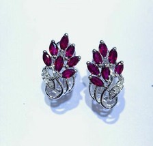 2Ct Marquise Cut CZ Pink Ruby Cluster Stud Earrings 14K White Gold Finish - £85.45 GBP