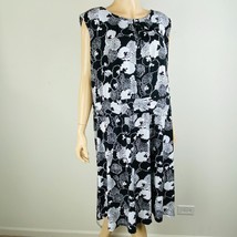Charter Club Womans 22 W Polyester Blend Black White Sleeveless Floral Dress - £17.40 GBP