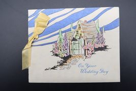 Vtg Wedding Congratulations Cottage Floral Scene Hand Colored Card "Y" S... - $14.99