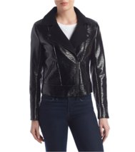 New Kenneth Cole Ny Black Patent Leather Zip Front Moto Jacket Size L $149 - £80.41 GBP