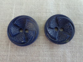 Navy Blue (2) Swirled Design 2 Hole Vintage Buttons (#3810) - £7.16 GBP