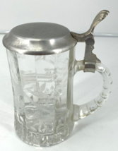 Vintage Antique German Ale Beer Stein Etched Glass w/Pewter Lid Nature Birds - £11.72 GBP