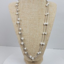 Vintage Style Casual Career Faux Pearl &amp; Silver Tone Chain Necklace 58&quot; - £8.84 GBP