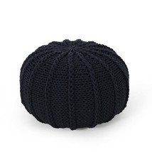 Bordeaux Knitted Cotton Round Pouf Ottoman Floor Cushion Dark Blue 20&quot; - $1,628.65 MXN