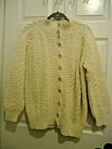 s198 Hand Knit Fishermans Cable Sweater Cardigan Womens M / L  - £54.60 GBP