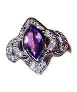 Ladies 10K White Gold Marquise Amythest &amp; Diamond Ring Size 7.5 - $4,955.86 MXN