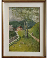 Antique 1918 Signed Painting Th.Phillip, Man in Swiss Landscape, 30 x 21 cm - $1,659.45 MXN