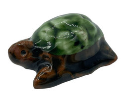 Ceramic Turtle Figurine Glazed Tortoise Shell Miniature Green Brown Abst... - $12.00