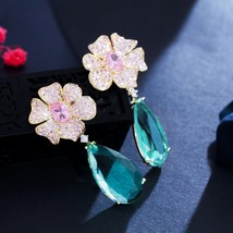 Beautiful Elegant Pink Cubic Zirconia Dangle Drop Big Long Flower Party Earrings - £20.53 GBP