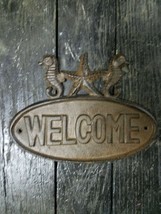 Welcome Sign Oval Cast Iron Entryway Door Plaque StarFish &amp; SeaHorses - £14.28 GBP