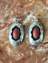 Native American Navajo Sterling Silver &amp; Coral Earrings Marked with a Letter M - £37.99 GBP