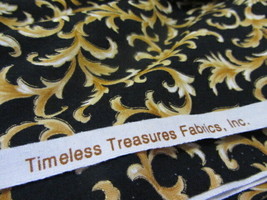 Timeless Treasures Fabric Pattern Joy 4 Yds Black &amp; Gold Cotton Quilting Craft - £11.25 GBP