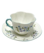 Shelley Blue Rock Dainty Floral Teacup Saucer Scalloped Bone China White... - $31.34