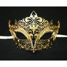 Gold Metal Laser Cut Venetian Masks with Sparkling Crystals Lady Masquer... - £11.57 GBP