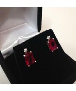 925 Sterling Silver Lab-Created   Handmade 8 Ct Ruby stone Antique Earrings - $31.36