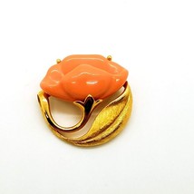 Avon Flower Brooch Coral Pink Vintage 1 1/4&quot; Gold Tone Pin - £10.11 GBP