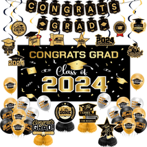 Graduation Decorations Class of 2024,Gold Themed Graduation Decorations Set,Clas - £28.74 GBP