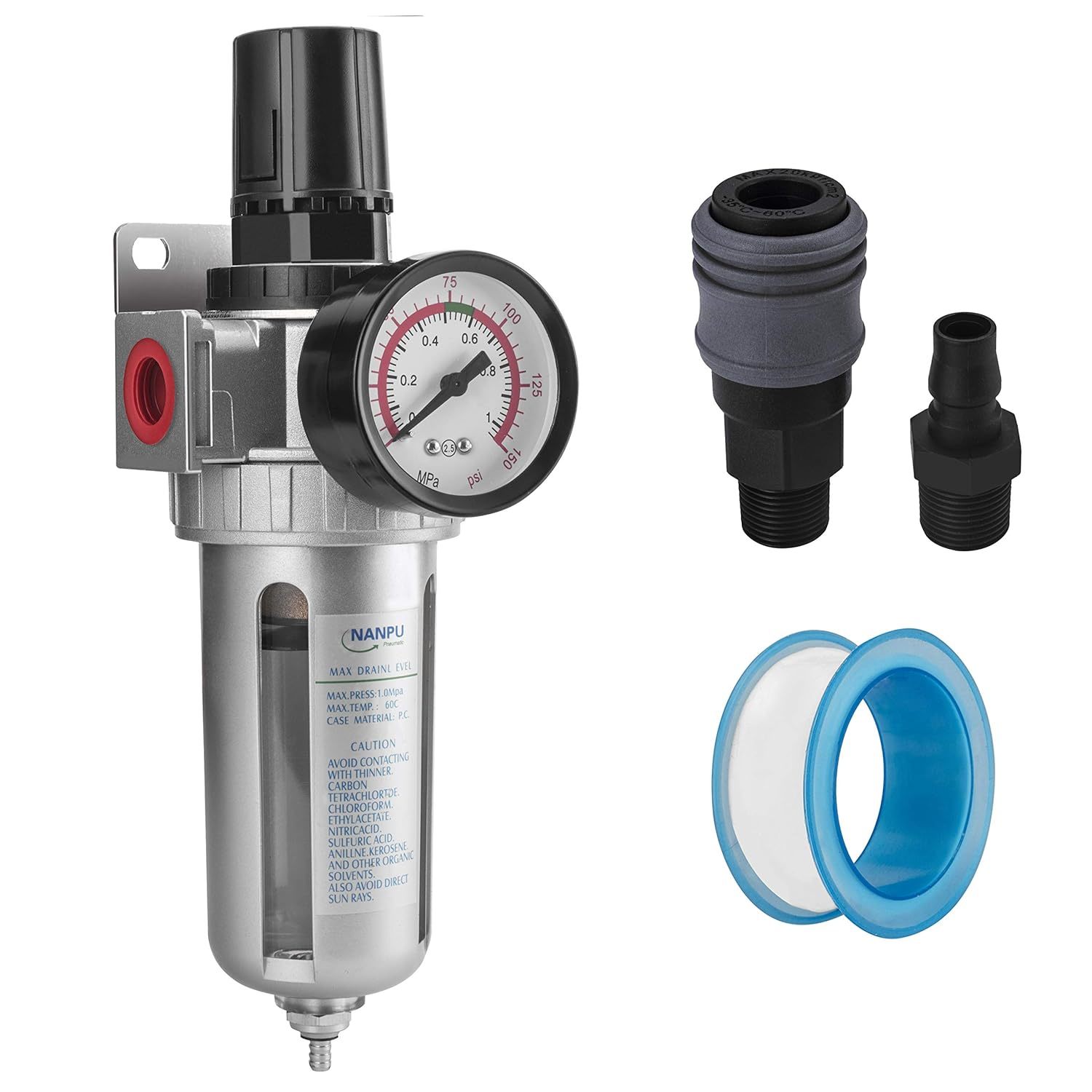 Nanpu 3/8&quot; Npt Compressed Air Filter Regulator Combo, Air Filter, 150Psi - $33.48