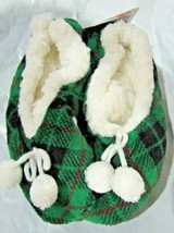 Merry Brite Ladies Sherpa Slippers Green &amp; Black Plaid Select Size Below - $14.99