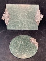 Vintage Seagull Pewter Grapes Green Marble Pair of Cheese Boards Charcuterie - £35.58 GBP