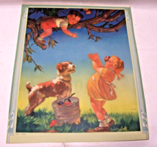 Rare 1942 Vintage Color Litho Art Print Children &amp; Dog Playing USA 16x13 &quot;Bingo&quot; - £23.25 GBP