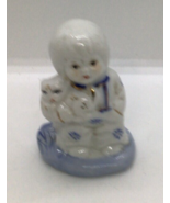 Vintage 3 1/2 inch blue white and guilded boy and cat - $11.88