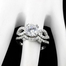  Engagement Ring Sets 2 ct White Round Cut Moissanite Diamond 14k GP 925 Silver  - £188.13 GBP