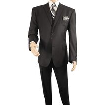 Mens Three Piece Suit Vested VITALI Soft Fabric With Sheen M3090 Black image 2