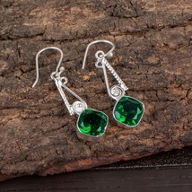 Lab Created Emerald Gemstone 925 Silver Earring Handmade Jewelry Earring 1.90&quot; - £8.89 GBP