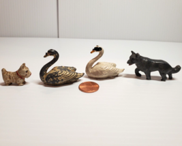 Old Vintage 4 PC Lot Metal Composition Putz Wolf White Black Swans Scott... - £11.05 GBP