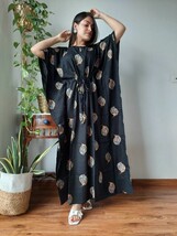 Hand Block Print Black Kaftan For Dress Winter Fall Bridesmaid Dress Bea... - $39.99