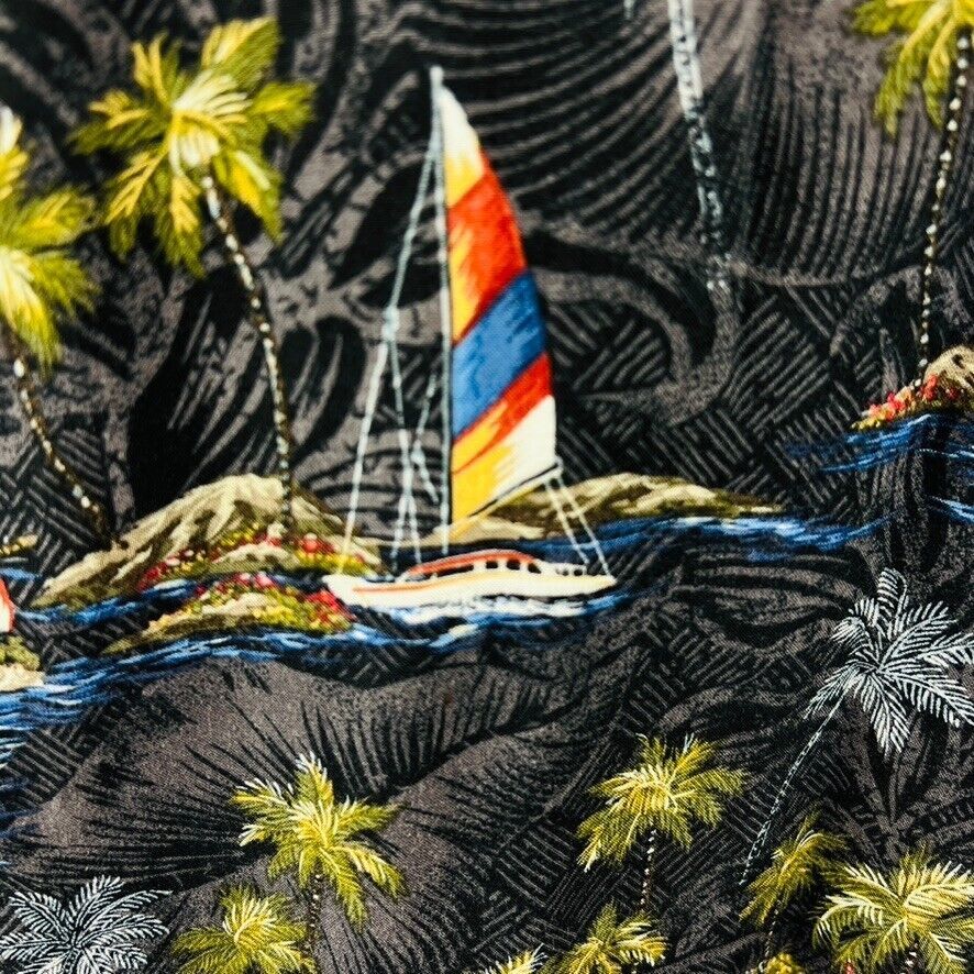 Campia Hawaiian Aloha XL Shirt Tiki Huts Boats Palm Trees Ocean Islands Tropical Item image 8