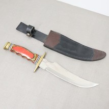 Frost Cutlery Stainless Steel Hunting Knife 8in Fixed Blade Brass Bolster Sheath - $35.64